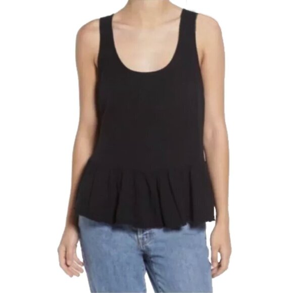 Current Elliot  Black Cotton Gauze Ballet Tank Washed Top Raw Hem Small / Medium - Picture 1 of 15